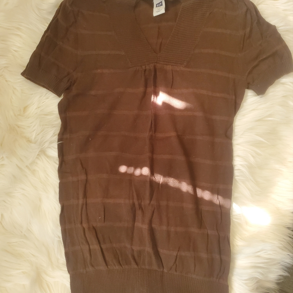Gap Short Sleeved Sheer Brown Rib Sweater